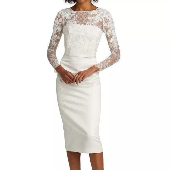 Amsale X BHLDN White Lace Long Sleeve Top Bridal Topper - Picture 2 of 5